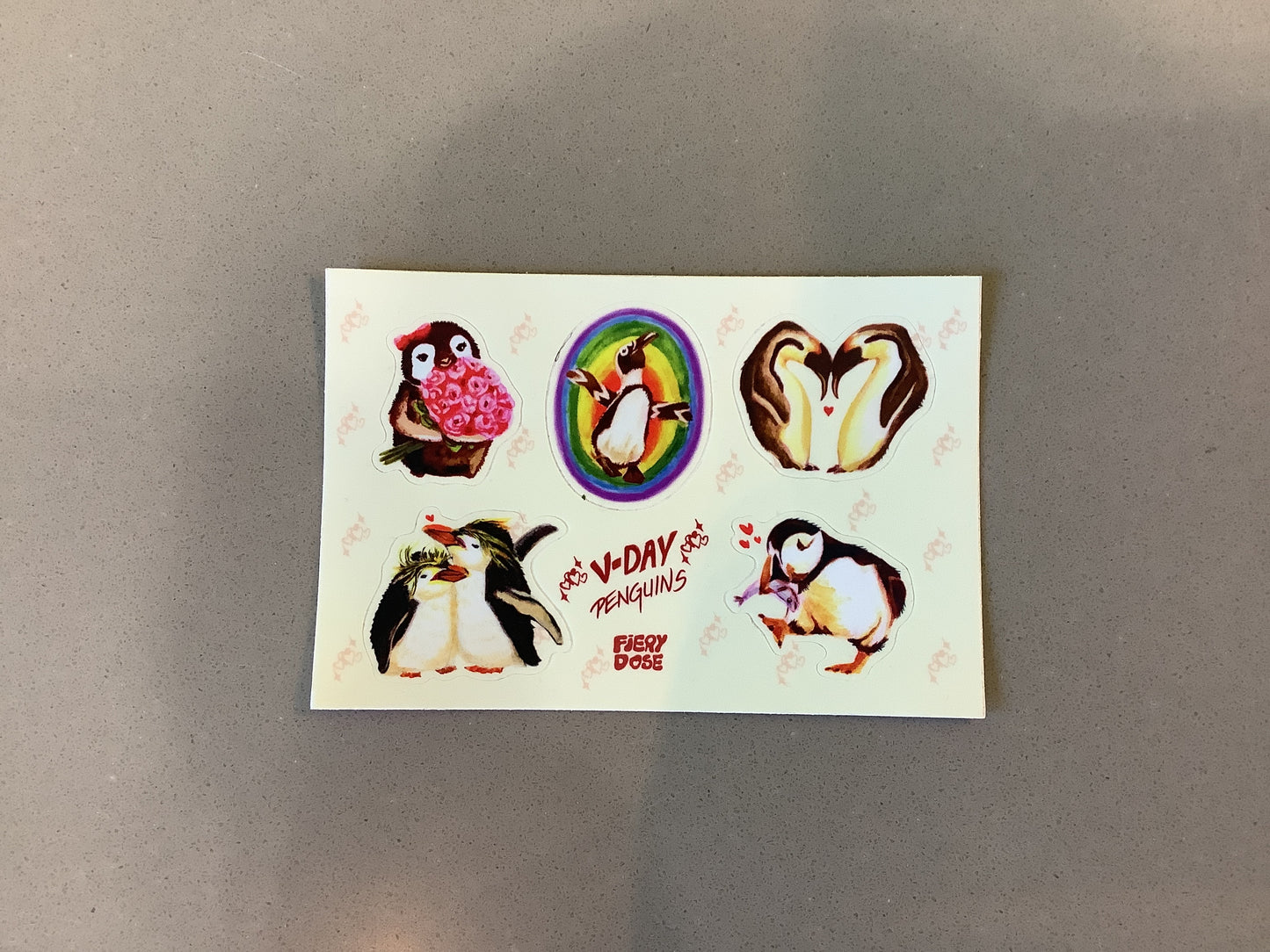 Feuille d'autocollants Pingouins de la Saint-Valentin