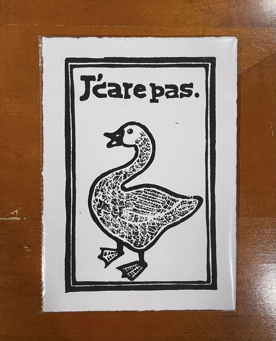 Linogravure - Oie insouciante