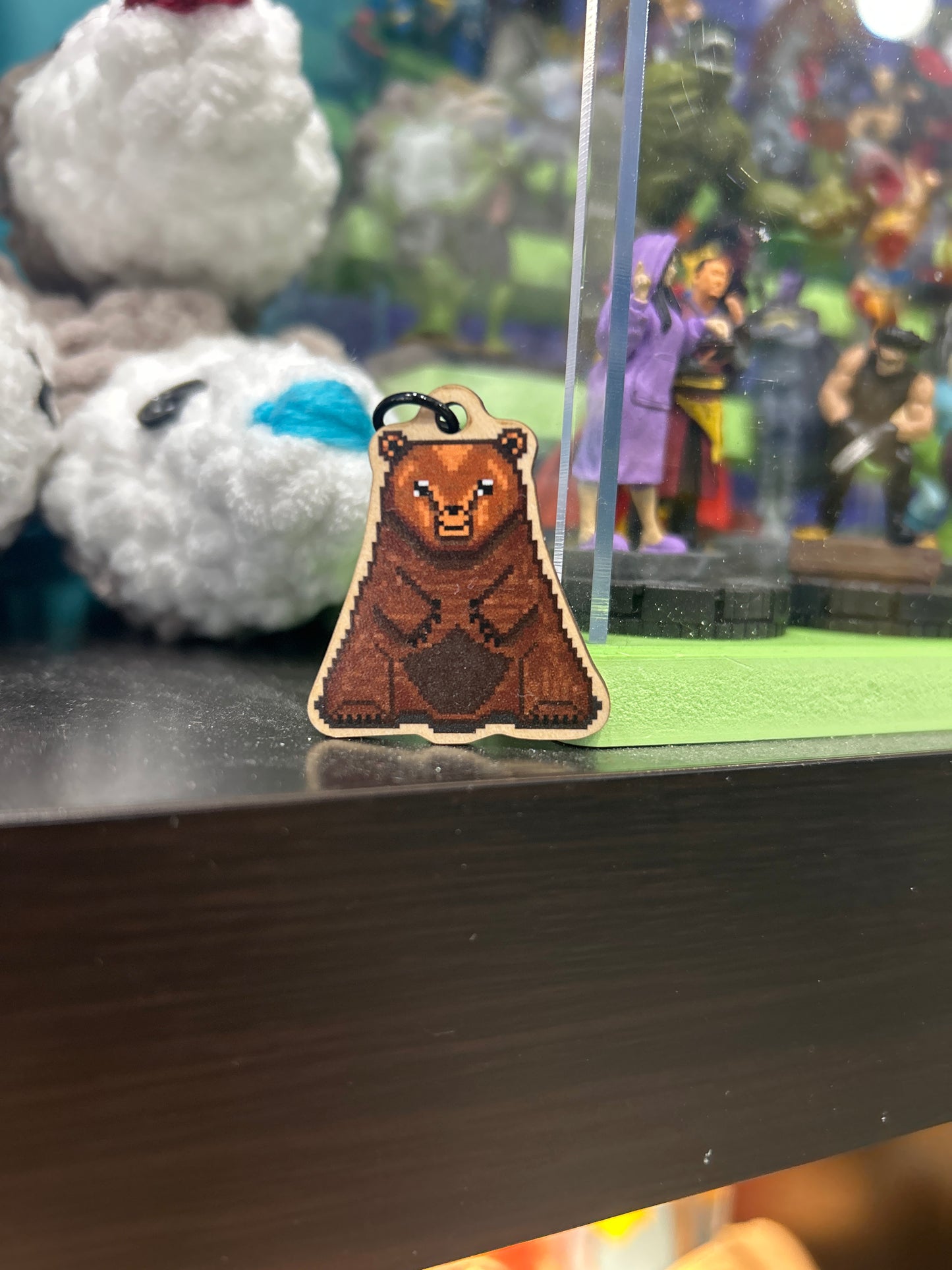 Pixel Art Brown Bear Keychain - Taz and Jason